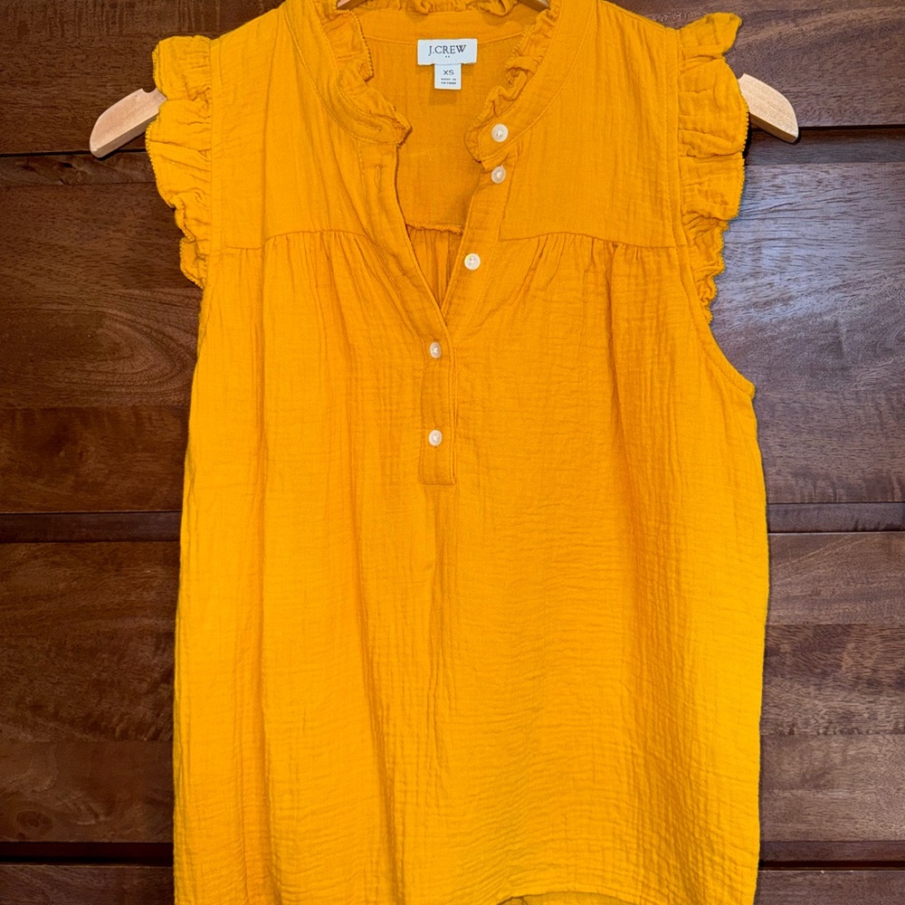 J. Crew Mustard Ruffle Sleeve Blouse